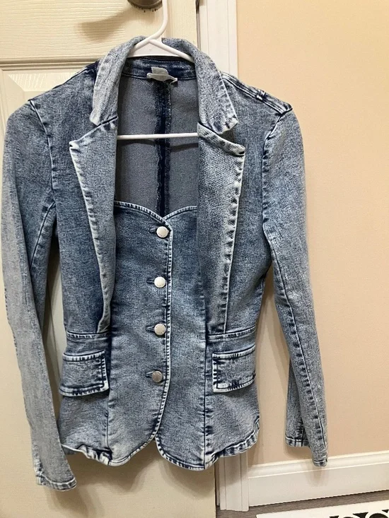 VENUS Women's Blue Button Distressed Denim Jacket/Blazer Size 4 Collared - Picture 1 of 5